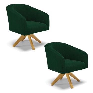 Imagem de Poltrona Decorativa Giratória Ma30 Kit 2 Stella Bouclê Verde D03 - D'rossi