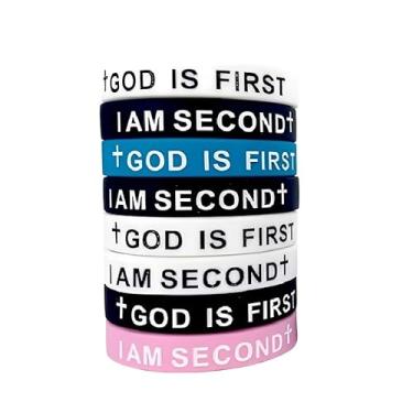 Imagem de 8 pulseiras de silicone God is First I am Second Pulseiras de borracha com versículo bíblico cristão religioso para homens e mulheres, Bouncy, Silicone, Sem Pedra Preciosa