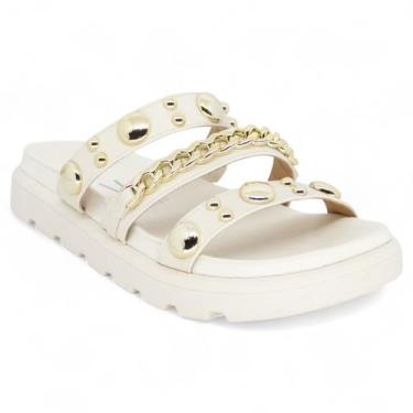 Imagem de Sandalia Papete Vizzano Feminina Tratorada Tiras Spike Macia, Branco, 