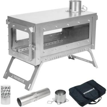 Imagem de Fogão A Lenha De Titânio Ridge, Modo De Fogão De Fogueira, Leve E Portátil, Fogão De Barraca Dobrável Usado Para Mochila, Aquecimento De Barraca, Cozinhar, RIDGE (3 Glass Windows)