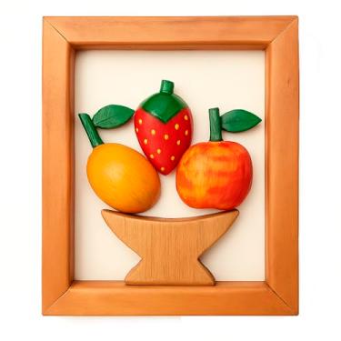 Imagem de Quadro De Madeira Artesanal Pequeno Com Frutas Coloridas Decoração Cozinha E Área Gourmet