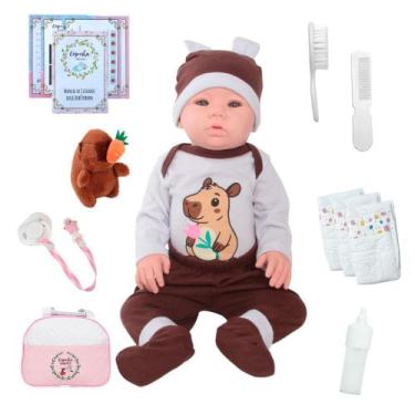 Imagem de Bebê Capivara Realista com Bolsa Maternidade e Kit Rosa - Cegonha Rebo