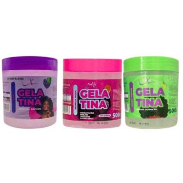 Imagem de Kit 3x Gelatina Hidratação Definição De Cachos E Volume Manga Rosa Uva
