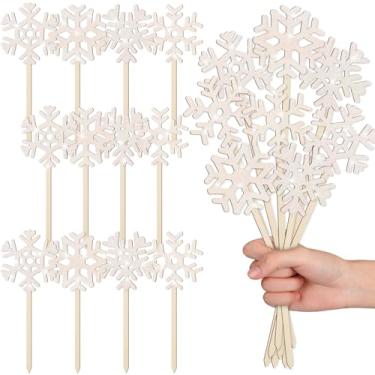 Imagem de Vicenpal 24 peças de decorações de flocos de neve com glitter, palitos de floco de neve, palitos de madeira de inverno para arranjos florais, mesa de centro de mesa para decorações de inverno, Natal