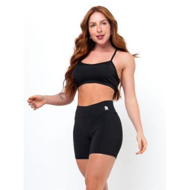 Imagem de Conjunto Fitness Top Alça e Short Legging Blackout Cós Alto Feminino L