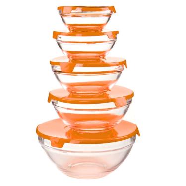 Imagem de Kit Jogo De Potes 5 Tigelas Bowl Redondos Conjunto De Vidro