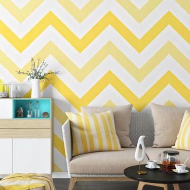 Imagem de ESSMOKO Papel de parede moderno simples com listras geométricas sala de estar quarto escritório quarto infantil papel de parede amarelo 53 * 950 cm