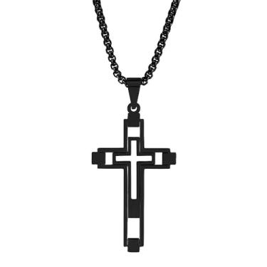 Imagem de COMTRUDE Colar de cruz masculino feminino pingente de cruz de aço inoxidável joias cristãs Jesus ortodoxo oco colar caixa corrente, Aço inoxidável, Sem Pedra Preciosa