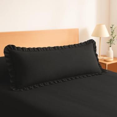 Imagem de Dekeyoo Conjunto de fronhas de travesseiro de corpo com babados, pacote com 1 fronha, 100% microfibra escovada, fronhas de cama com fecho de envelope (51 x 137 cm, preto)