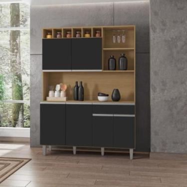 Imagem de Armário Cozinha Completo Robin amendoa preto 6 Portas - CASA H