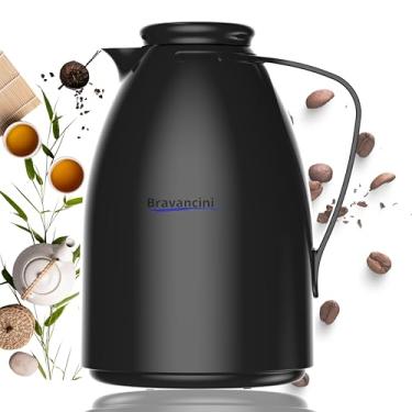 Imagem de Garrafa Térmica Bule Preto 1 Litro Ampola de Vidro Conserva Café Quente 12h Bebidas Frias 24h Infusor Chá Ideal Casa Escritório Presentes Bule Termico