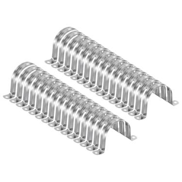 Imagem de HARFINGTON 20 braçadeiras de conduíte de 65 mm de 2 9/40.6 cm, braçadeira de tubo M65 U, correia rígida de aço inoxidável, suporte em forma de U com dois furos para fixação de fio de mangueira de tubo