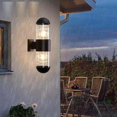 Imagem de GZZBMY Arandelas de parede LED para ambientes externos tricolores, reguláveis, IP65, à prova d'água, com sombra de vidro, iluminação moderna para cima e para baixo, lâmpadas de parede internas