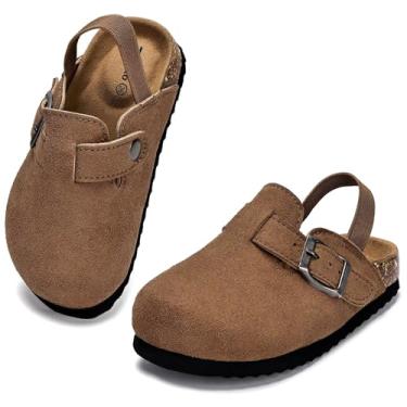 Imagem de Torotto Pantufas infantis de camurça, palmilha de cortiça, com suporte de arco e alças ajustáveis para meninos e meninas em ambientes internos e externos, B - cáqui, 21