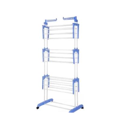 Imagem de Varal De Chão De Roupas 3 Andares Dobrável Grande 4 Rodas，Adequado para varanda doméstica, interior, pode secar roupas, lençóis e outros tecidos.170cm×76cm×64cm.varal de chão；varal(Azul)