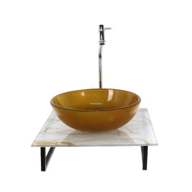 Imagem de Kit Cuba Vidro Redonda 10Mm Tampo Vidro 40Cm X 40Cm Mármore