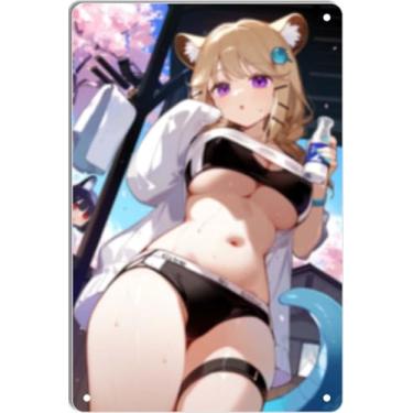 Imagem de DKLOWK Bikini Sexy Hot Anime Girl Metal Tin Sign Wall Art Poster Decor Placa para Casa Bar Clube Quarto Banheiro Homem Caverna Otaku 20 x 30 cm