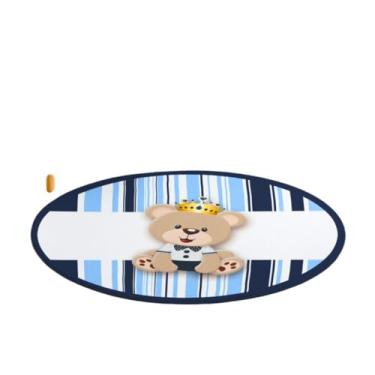 Imagem de Tapete Tatame Antiderrapante Emborrachado Redondo Oval Quarto Bebe Menino Urso Principe Marinho