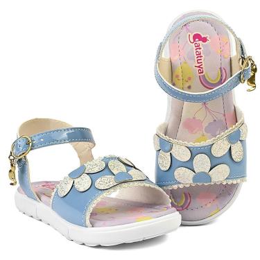 Imagem de Sandália Esportiva Menina Infantil Feminina Flores Confortável Moda Luxo Azul/Glitter Mzkid-Feminino