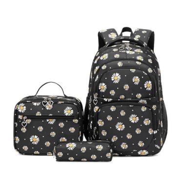Imagem de Mochila Armbq Daisy estampada para meninas com lancheira e estojo de l
