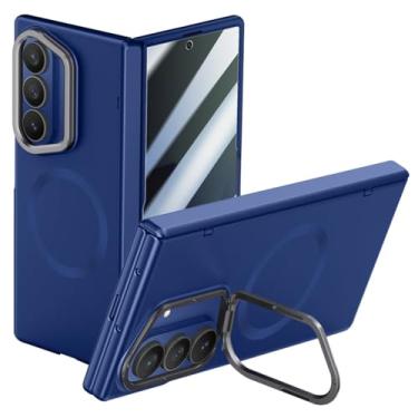 Imagem de LTLMYDAM Capa elegante para Samsung Galaxy Z Fold 7, protetor de tela de privacidade, dobradiça automática, capa magnética fina, carregamento sem fio, azul, dobra 7