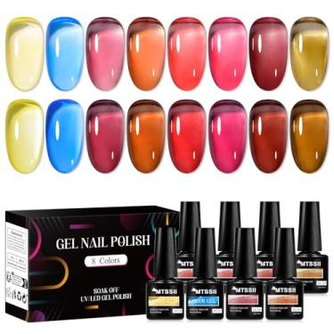 Imagem de MTSSII Conjunto de 8 esmaltes de gel com 8 esmaltes de gel vinho vinho tinto cristal rosa choque marrom âmbar kit de esmalte de unha arte de unha verniz para manicure presente