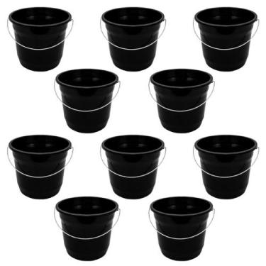 Imagem de Kit 10 Baldes Preto Reforçado com Alça de Ferro - PlasMotta