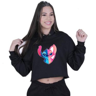 Imagem de Cropped Moletom Feminino Lilo and Angel Love - Lafre, Preto, GG