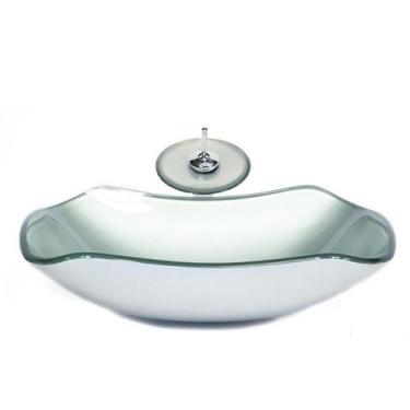 Imagem de Cuba De Vidro Abaulada 45Cm Prata + Valvula + Torneira Cascata - Cubas