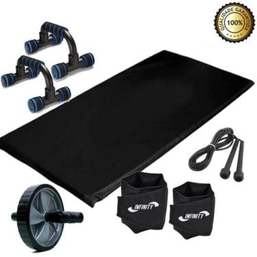 Imagem de Kit Colchonete+ Corda + Caneleira 5Kg+ Roda + Apoio Flexão - Infinity