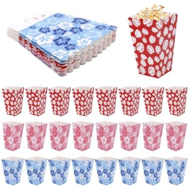 Imagem de 24 Caixas de Pipoca com Desenho Animado, Artigos para Festa Aniversário Flores e Folhas Tropicais Design de Luau Havaiano, Saquinhos para Doces e Recipientes Lembrancinhas (Rosa, Azul, Vermelho)