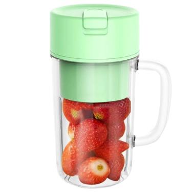 Imagem de Mini Liquidificador Portátil Blender Portatil Elétrica Recarregável 6 Lâminas Shakes Smoothies Cozinha Escritório Academia Caminhada 420ml (Verde)