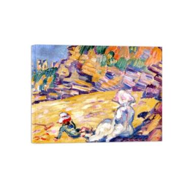 Imagem de Impressão em tela de paisagem-Famous Wall Art Picture-Woman and Child at Cliffs-Poster for Living Room Decor Ready to Hang 60x80cm24x31in tela embrulhada
