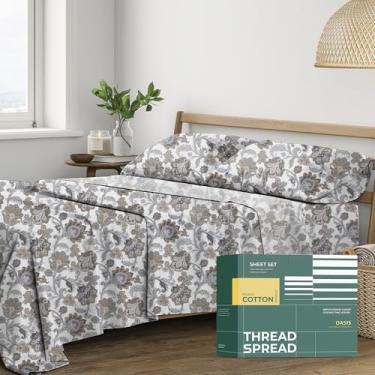 Imagem de THREAD SPREAD Lençóis estampados 100% algodão orgânico California King Size - Jogo de cama de 4 peças de algodão orgânico Cal King Percale, macio, refrescante e nítido, conjunto de cama de hotel com