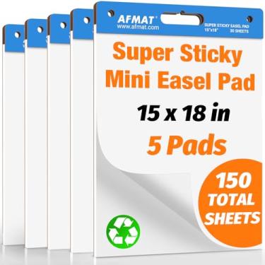 Imagem de AFMAT Sticky Mini Easel Pads, 15 in x 18 in Flip Chart Paper for Teachers, Super Sticky & Bleed-Resistant, Self-Stick Easel Paper for Office/Classroom/Whiteboard/Wall/Windows, 30 Sheets/Pad, 5 Pads