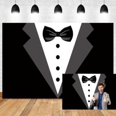 Imagem de 2,1 x 1,5 m pano de fundo preto e branco gravata borboleta de luxo aniversário jantar fotografia decorações de fundo padrinhos terno smoking pano de fundo para homens Dia dos Pais cabine de fotos