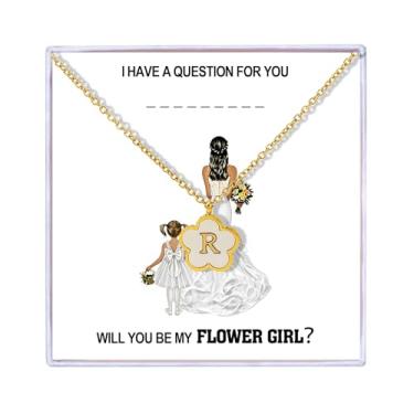 Imagem de Colar de trevo da sorte com letra A a Z para florista, colar personalizado banhado a ouro 14K para presente em festa de casamento, chá de panela, presente de casamento Will You Be My Flower Girl, Aço