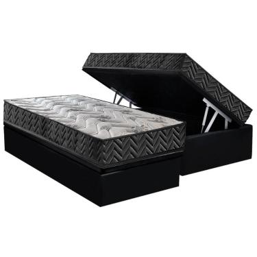 Imagem de Cama Box Baú Solteiro: Colchão Espuma D45 Paropas Pasquale Wave Black + Base CRC Suede Black (88x188)
