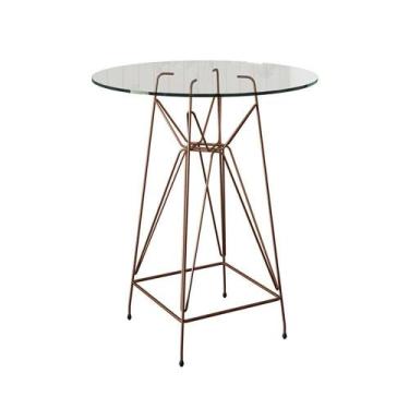 Imagem de Mesa Bistrô Alta Vidro 60Cm Base Ferro Cobre Cor: Branco - UP HOME