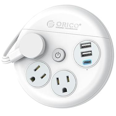 Imagem de ORICO - Régua de linha de viagem - Cabo de extensão plano de 1,2 m com 3 saídas e 3 portas USB (1 USB C), extensor de tomada plana portátil para viagens, aprovado