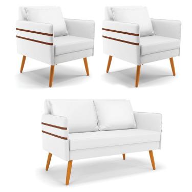 Imagem de Kit 01 Namoradeira E 02 Poltronas Corino Castanho Branco