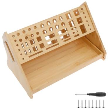 Imagem de Tcwhniev Rack organizador de chave de fenda de bambu com gaveta, superfície lisa, suporte de armazenamento de ferramentas de reparo multiuso para estúdio de reparo de escritório em casa, bancada de