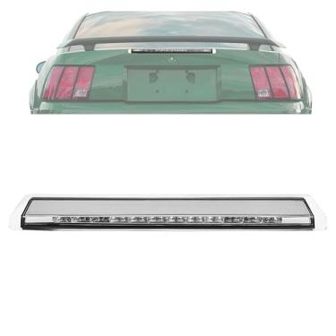 Imagem de HECASA Terceira luz de freio de LED traseira compatível com Ford Mustang 1999-2004 no centro de teto de montagem alta 3ª lâmpada traseira de freio com estrutura cromada de lente transparente