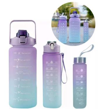 Imagem de Kit 3 Garrafa D`Água Motivacional Fitness Térmica Treino