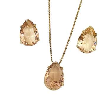 Imagem de Conjunto Brincos+colar Gota Folheado A Ouro Morganita - FAMA FOLHEADOS