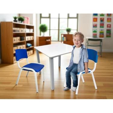 Imagem de Ecom Home - Jogo Infantil Mesa com 2 Cadeiras Azul Recreação Atividades Escolar Estudos