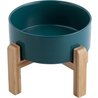 Imagem de DJJJOOYS Tigela de cerâmica para cães Greeen Raised/Elevated para raças de tamanho médio e grande, tigela de água com suporte, 8 em 7,6 xícaras, antiderrapante, pesada