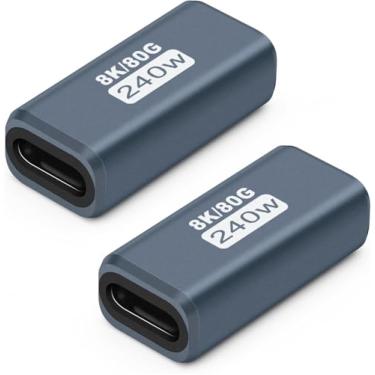 Imagem de UCCUNEVVA Adaptador USB-C macho para fêmea de 90 graus (pacote com 2), carregamento de 240 W, transferência de dados de 80 Gbps 8K a 60 Hz, suporte para vídeo OTG USB4 2.0, compatível com Thunderbolt