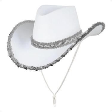 Imagem de Chapéu Country Branco Feminino de Luxo com Lantejoulas - Fantasias Car