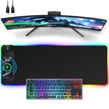 Imagem de Mouse pad de carregamento sem fio, 80 cm x 30 cm XL para jogos com 11 cores RGB e 5 modos de iluminação, tapete de mesa grande para escritório em casa, superfície ultra-suave, antiderrapante, à prova
